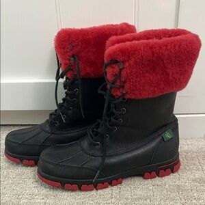 Polo Ralph Lauren Black and Red Fur-Lined Boots